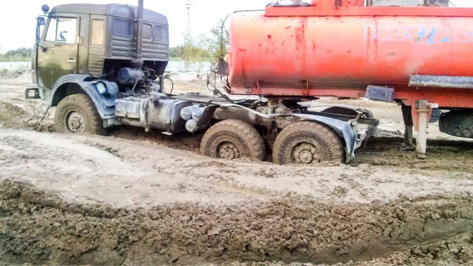 winching out stuck truck